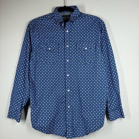 Panhandle Rough Stock Pearl Snap Button Up Shirt Blue Southwest Youth XL 18 - Picture 1 of 8